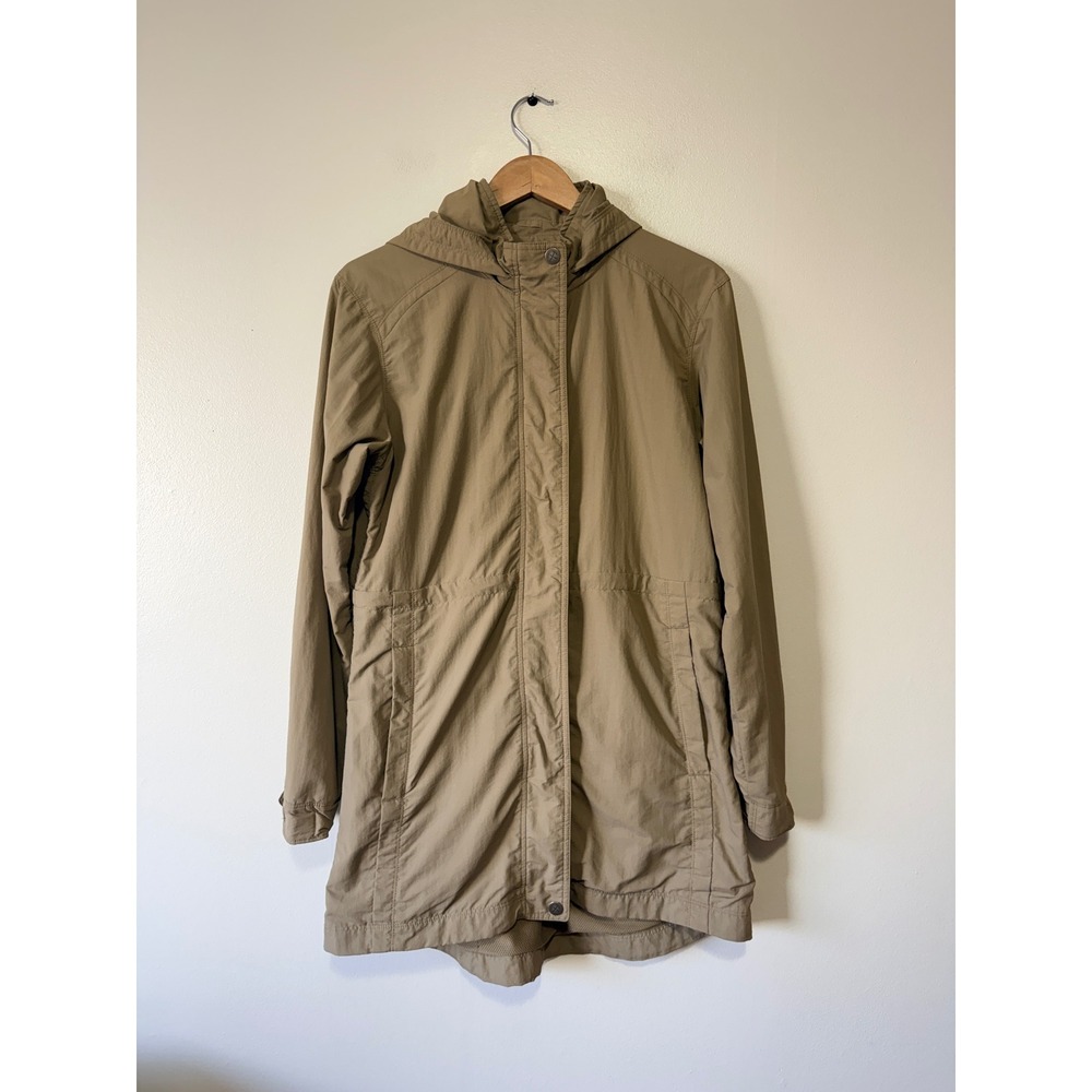 REI Co-op Womens Tan Khaki Hooded Parka Windbreaker Jacket Thigh Length W-19799